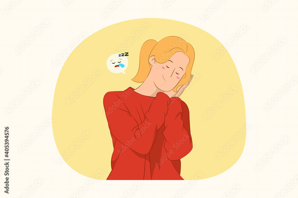 Young woman sleeping with folded hands under cheek concept Young woman sleeping with folded hands under cheek concept