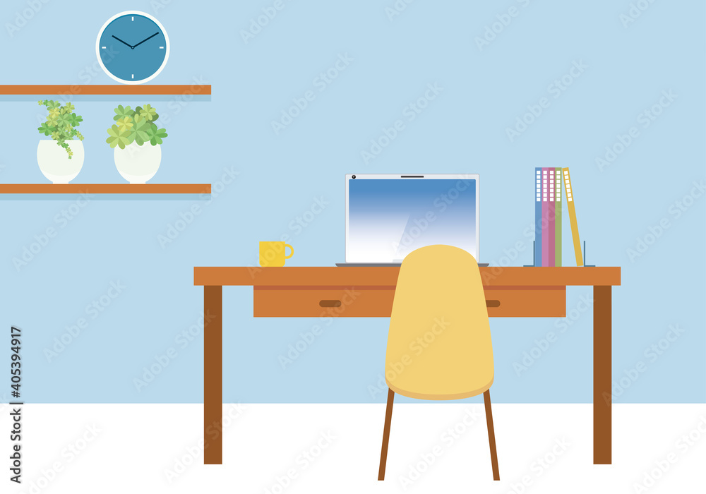 リモートワーク在宅ワークのイメージイラスト デスク椅子pcパソコンイラスト観葉植物自宅 Stock Vector Adobe Stock