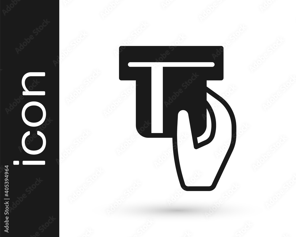 Black Credit card inserted in card reader icon isolated on white background. ATM cash machine. Vector. Black Credit card inserted in card reader icon isolated on white background. ATM cash machine. Vector.