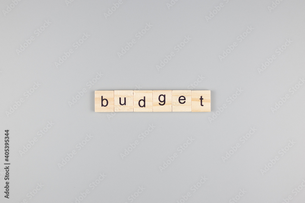 Budget word, on a gray background Budget word, on a gray background