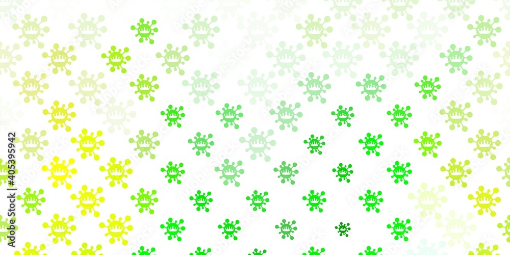 Light Green, Yellow vector background with covid-19 symbols. Light Green, Yellow vector background with covid-19 symbols.