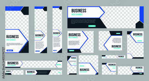 Set of profesional business banner with image space and standard size for website. ad banner template design.