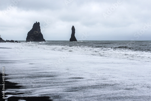Reynisfjara is a world-famous black-sand beach on the South Coast of Iceland. © sforzza