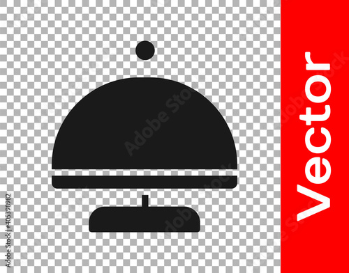 Black Covered with a tray of food icon isolated on transparent background. Tray and lid sign. Restaurant cloche with lid. Vector.