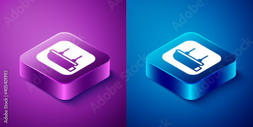 Isometric Lifeboat icon isolated on blue and purple background. Square button. Vector.