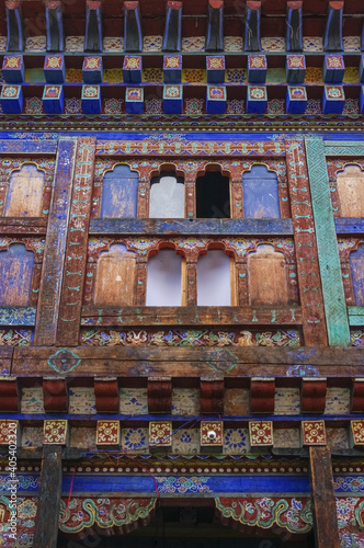 Superb colors in traditional Wanduechhoeling or Wangdicholing palace in Jakar, Bumthang, central Bhutan  photo