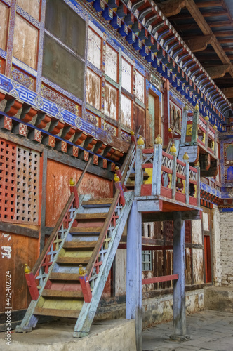 Colorful stairs in beautiful Wanduechhoeling or Wangdicholing palace in Jakar, Bumthang, central Bhutan  © Cyril Redor
