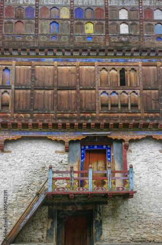 View from the inner courtyard of beautiful Wanduechhoeling or Wangdicholing palace in Jakar, Bumthang, central Bhutan  photo