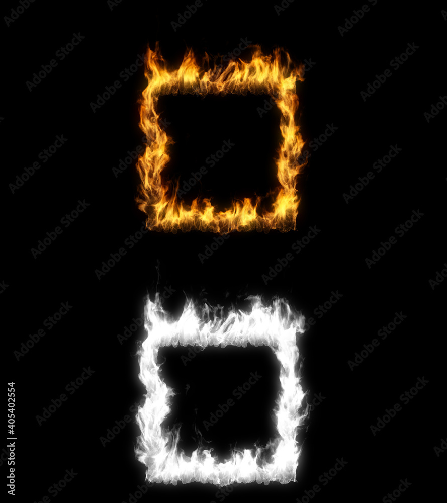 3D illustration of a square shape on fire with alpha layer 3D illustration of a square shape on fire with alpha layer
