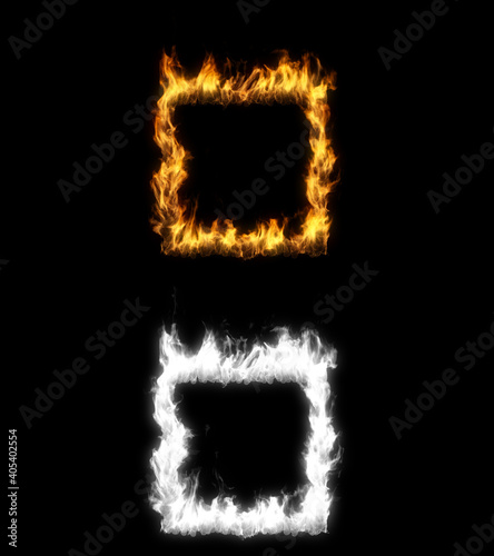 3D illustration of a square shape on fire with alpha layer