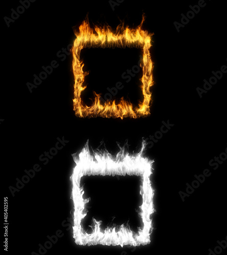 3D illustration of a square shape on fire with alpha layer