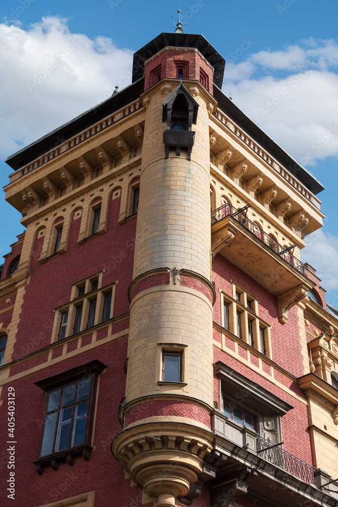 Fototapeta premium Facade of a michelin-starred restaurant in old Prague