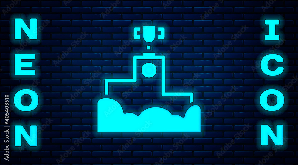 Glowing neon Award over sports winner podium icon isolated on brick wall background. Vector. Glowing neon Award over sports winner podium icon isolated on brick wall background. Vector.