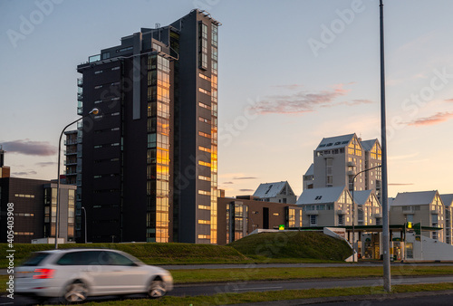  Modern Apartment Buildings and Offices in Reykjavik. Iceland