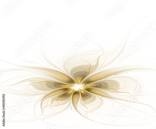 Abstract fractal beige golden flower on white background in perspective