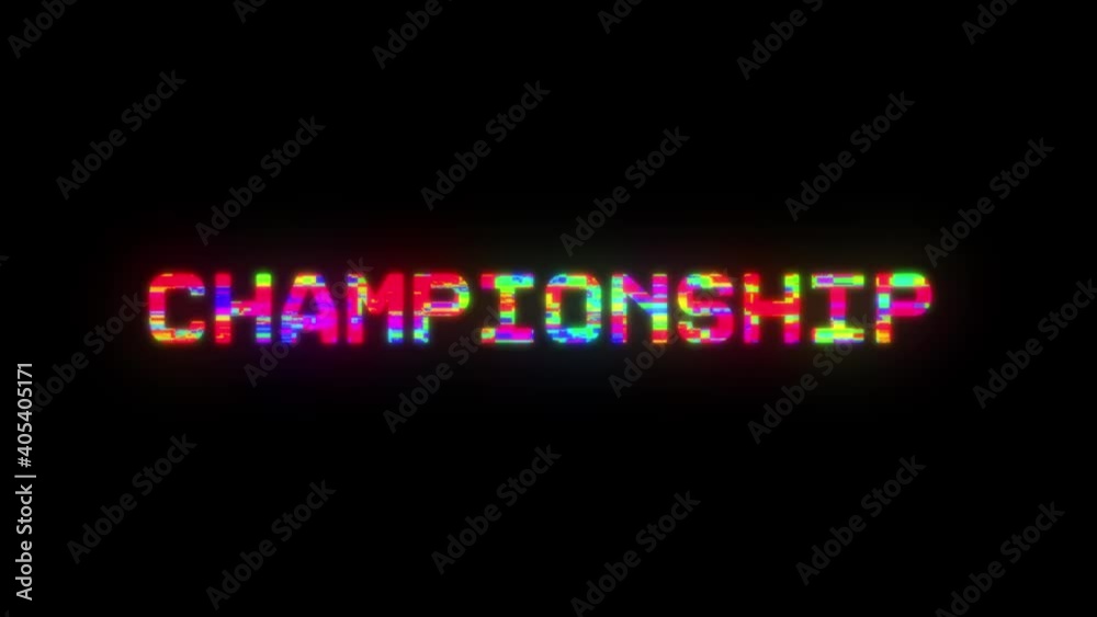 CHAMPIONSHIP animation vibrant neon colourful digital motion intro text on dark screen background CHAMPIONSHIP animation vibrant neon colourful digital motion intro text on dark screen background