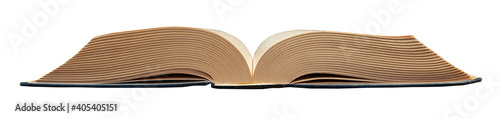 Old open book butt end isolate on white background