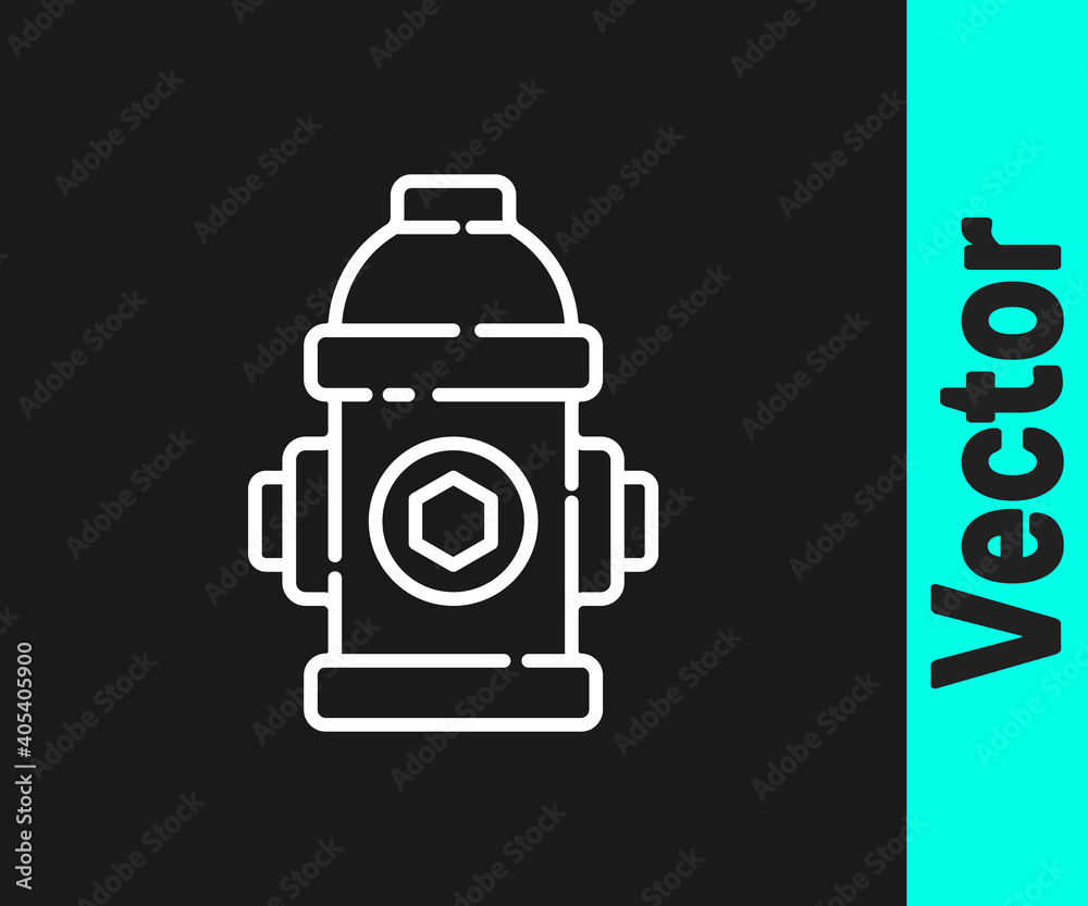 White line Fire hydrant icon isolated on black background. Vector Illustration. White line Fire hydrant icon isolated on black background. Vector Illustration.