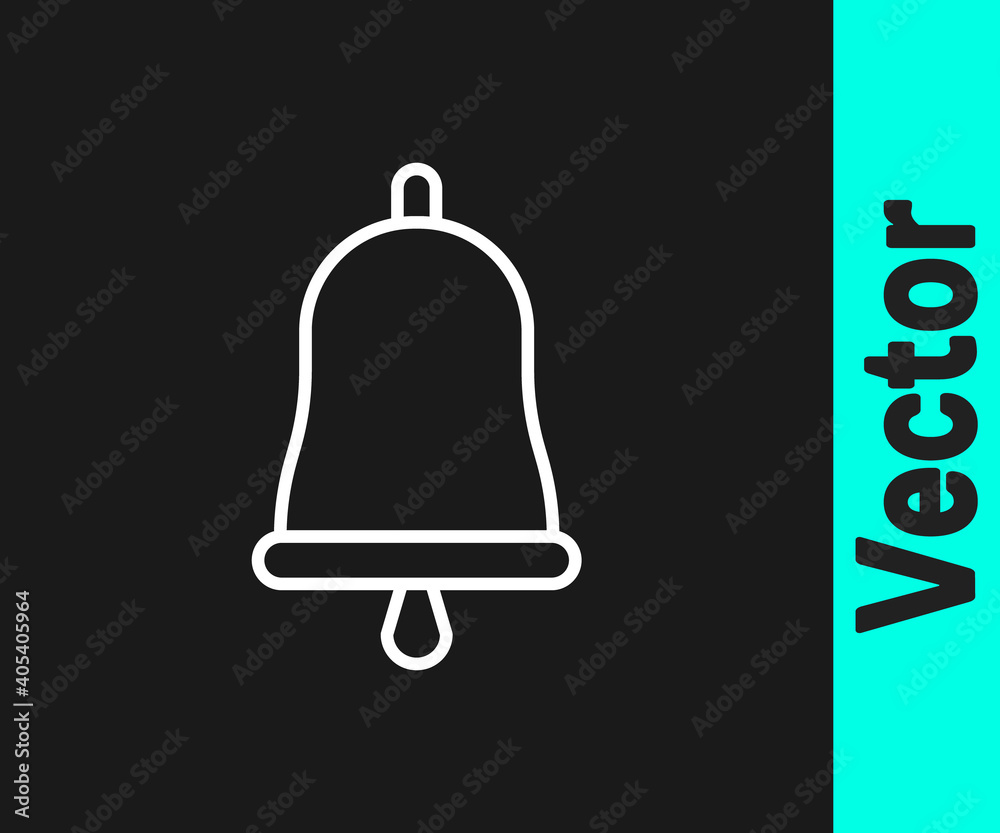 White line Ringing bell icon isolated on black background. Alarm symbol, service bell, handbell sign, notification symbol. Vector Illustration. White line Ringing bell icon isolated on black background. Alarm symbol, service bell, handbell sign, notification symbol. Vector Illustration.