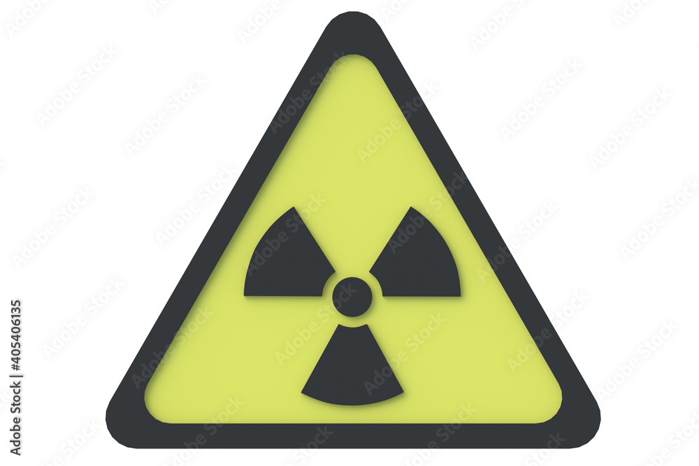 Sign of radiation hazard isolated on white background. Triangle form. Warning symbol. 3d rendering Sign of radiation hazard isolated on white background. Triangle form. Warning symbol. 3d rendering