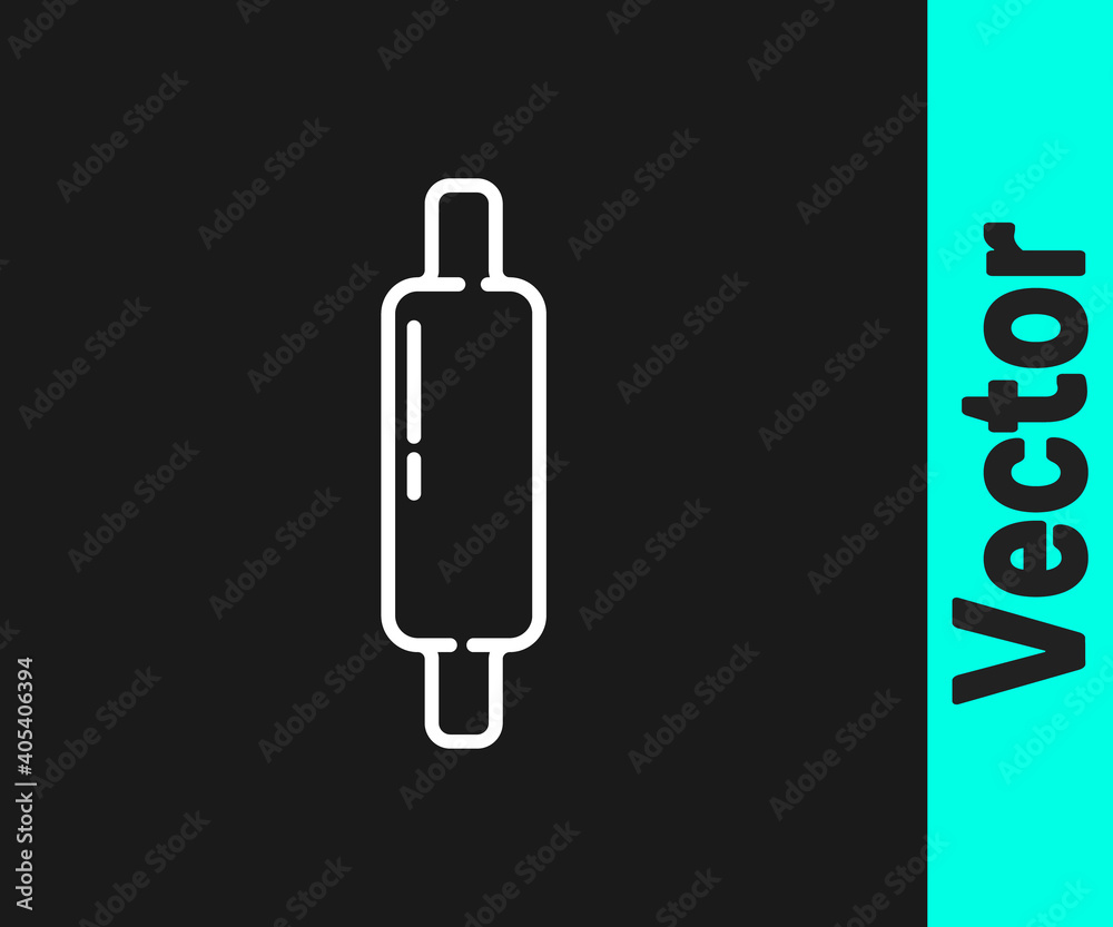 White line Rolling pin icon isolated on black background. Vector Illustration.