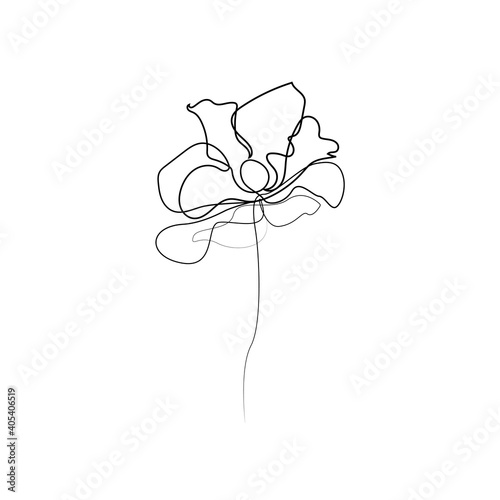 Flower One Line Drawing. Black Line Floral Sketch on White Background. Trendy Minimalist Vector Illustration for T-shirt, Slogan Design Print. Vector EPS 10.