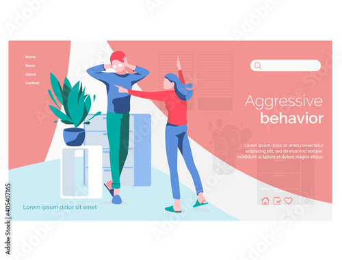 Family conflict landing page template. Couple quarreling, husband shouting at wife. Relationship breakup, divorce concept flat vector illustration
