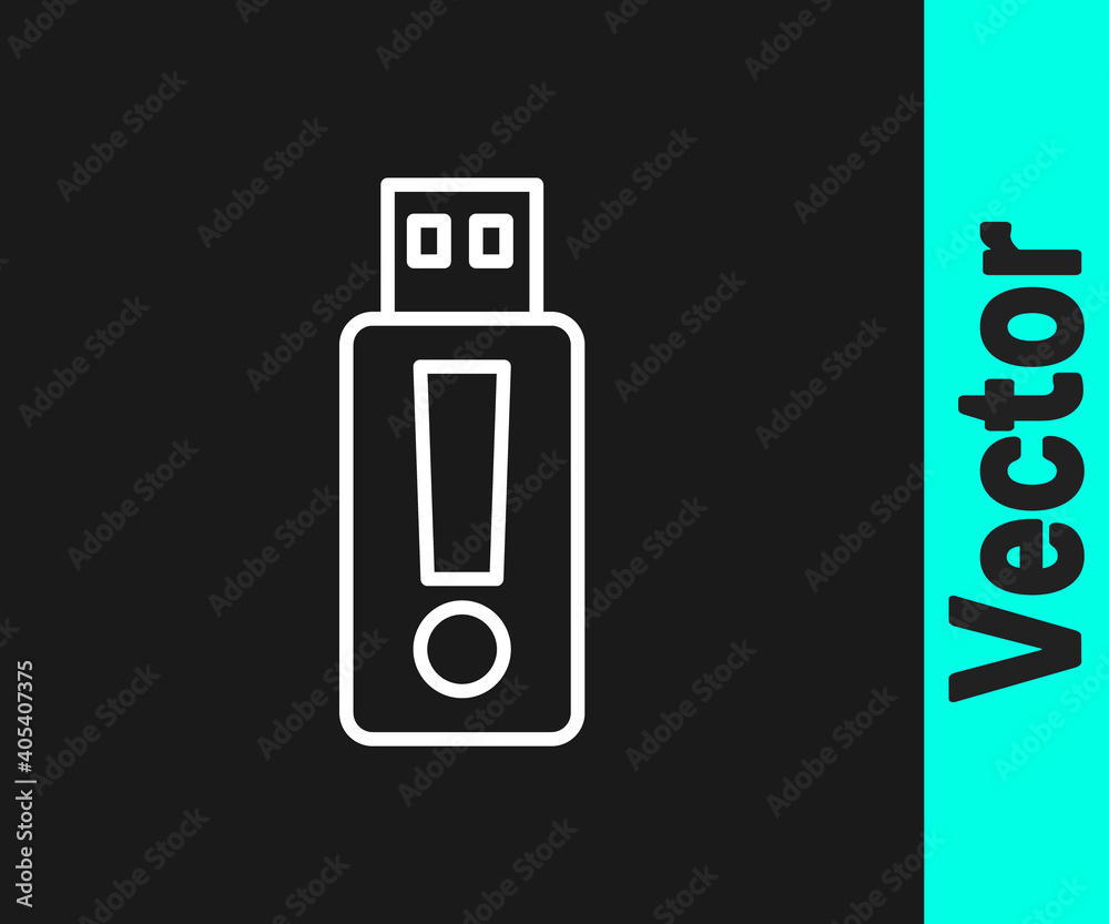 White line USB flash drive icon isolated on black background. Vector. White line USB flash drive icon isolated on black background. Vector.