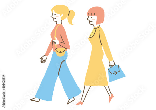 出かける女性二人