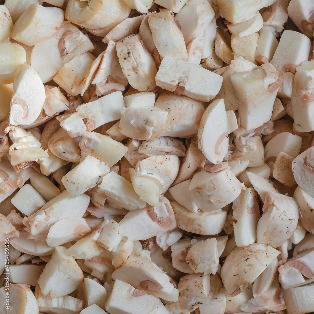 Detailed shot Raw mushrooms diced. Detailed shot Raw mushrooms diced.