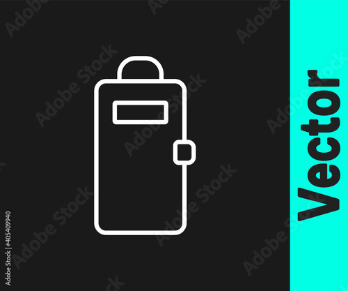 White line Police assault shield icon isolated on black background. Vector.