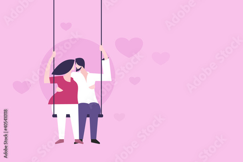 Romantic couple swinging on a swing. A valentine's day concept