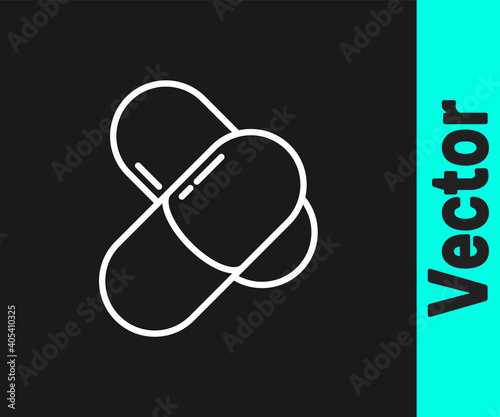 White line Sports nutrition bodybuilding proteine power drink and food icon isolated on black background. Vector.
