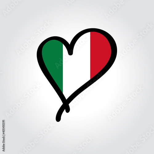 Italian flag heart-shaped hand drawn logo. Vector illustration.