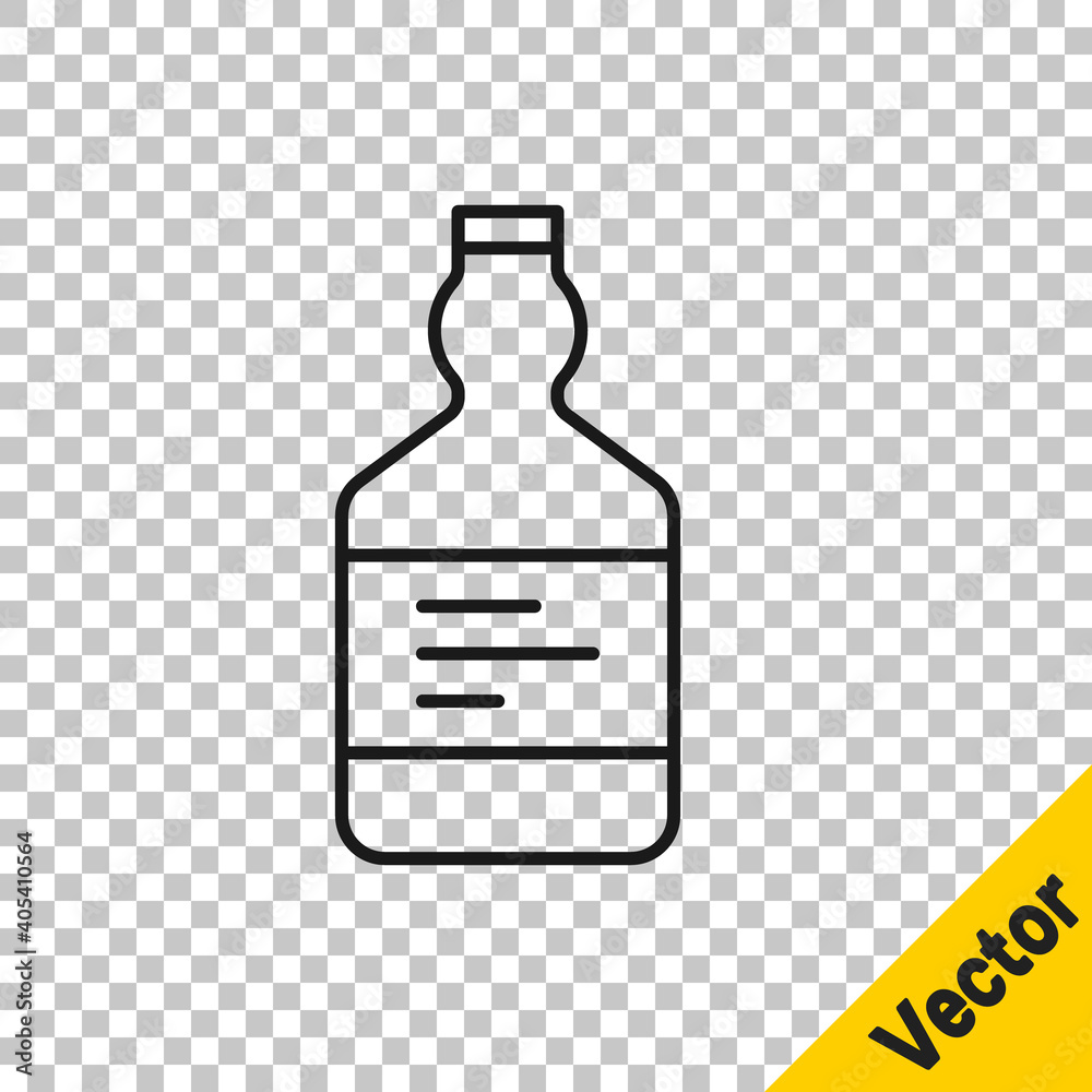 Black line Tequila bottle icon isolated on transparent background. Mexican alcohol drink. Vector.