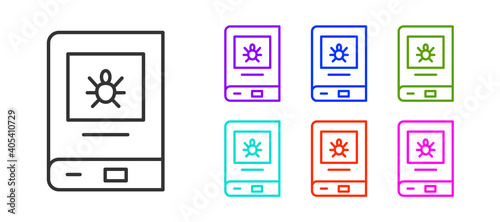 Black line Book about insect icon isolated on white background. Set icons colorful. Vector.