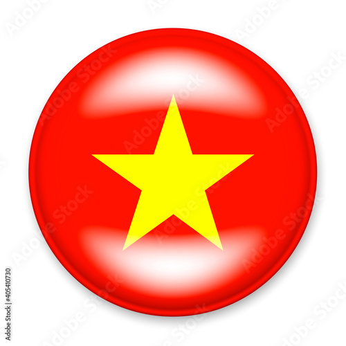 Flag of Vietnam in the form of a round button with a light glare and a shadow.