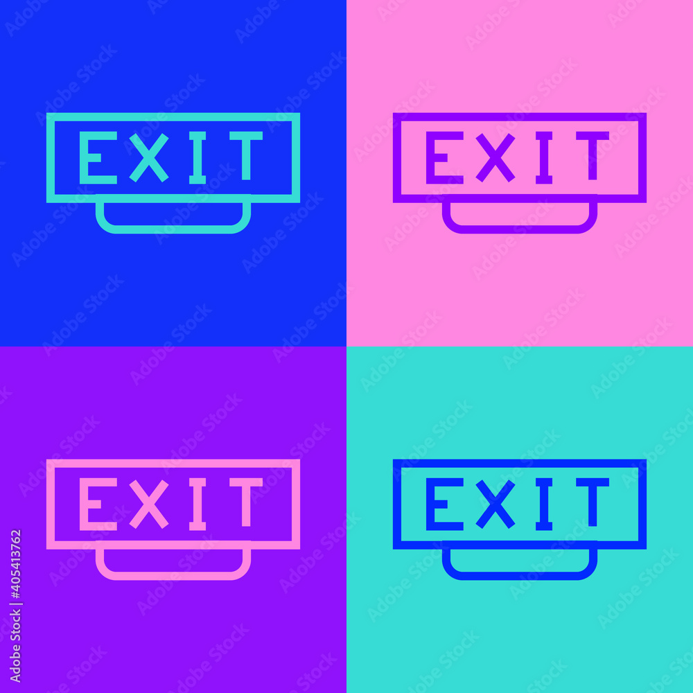 Pop art line Fire exit icon isolated on color background. Fire emergency icon. Vector. Pop art line Fire exit icon isolated on color background. Fire emergency icon. Vector.