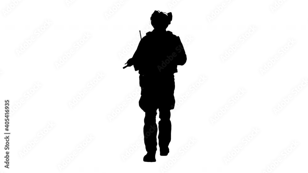 US Army ranger in combat uniform walking, Alpha Channel US Army ranger in combat uniform walking, Alpha Channel