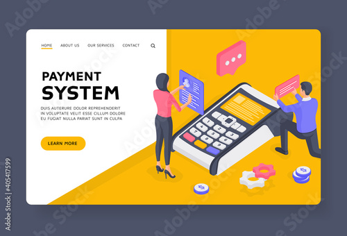 People using modern payment system isometric vector illustration.