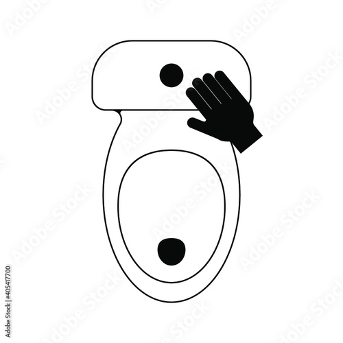 Toilet bowl and hand black on a white background, do not forget to flush the water, vector illustration