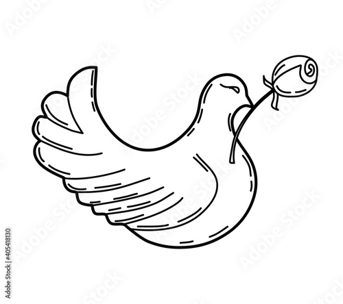 A dove with a rose on a white background. Icon. Vector illustration.