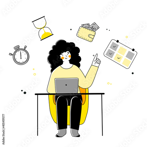 Flat illustration with time management self-organization for concept design.