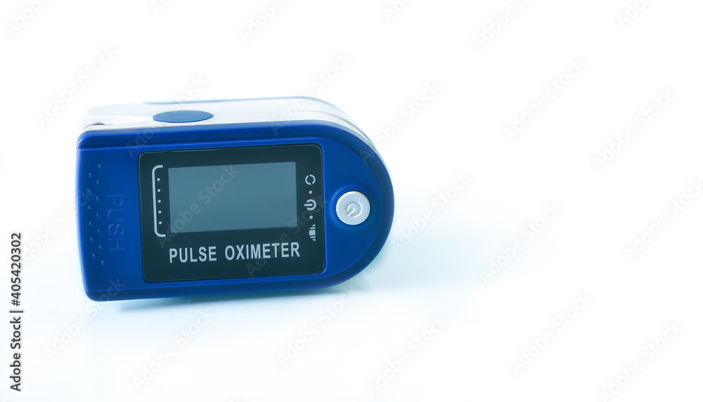 Portable Pulse oximeter isolated on white background.The concept of medicine, healthcare and science.Copy space for text