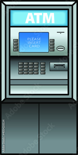 An automatic teller machine shown front-on.