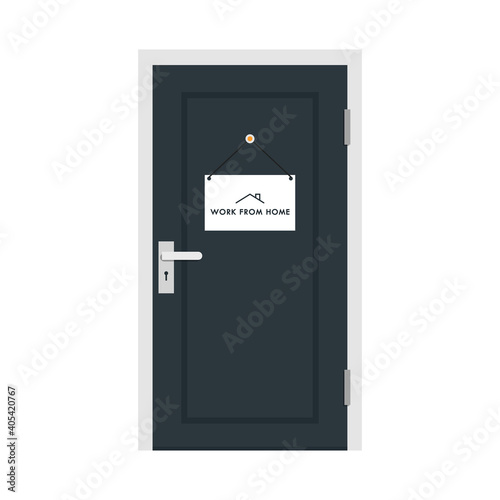 Work from home poster. Paper vector. Door vector. copy space. Paper clip