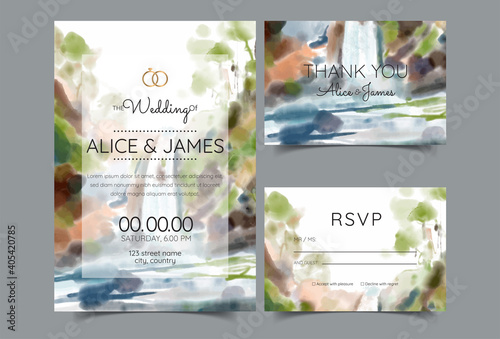wedding invitation cards landscapes with watercolor techniques