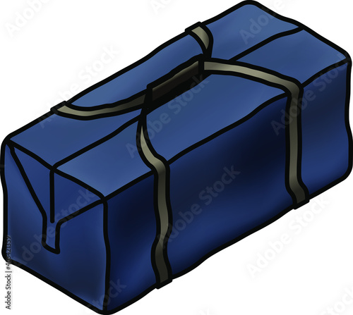 Luggage - a large blue duffel bag.