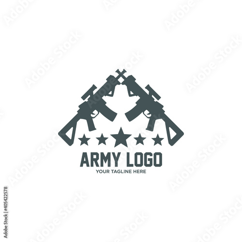 army, assault rifles, gun logo, emblem isolated on white, vector 