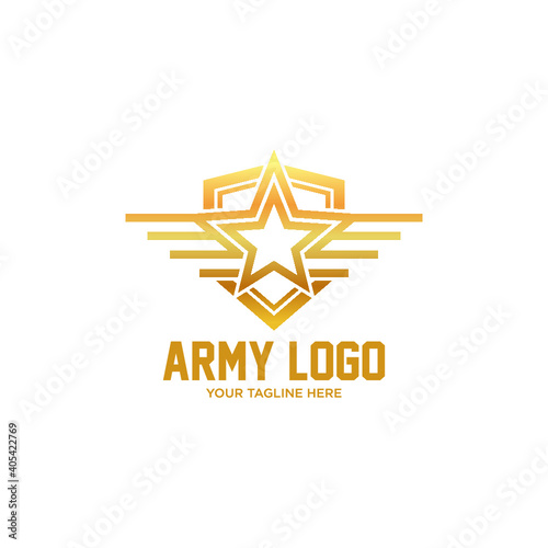 Star with stripes military icon. Logo template. Vector illustration. 